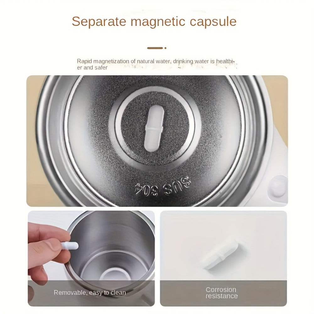 Self Stirring Coffee Mug with Magnetic Stirring Technology – 13.3oz Stainless Steel Travel Mug, No Battery Needed, Spill-Proof Lid & Ergonomic Handle, Reusable Coffee Cup Gift Set – White & Beige