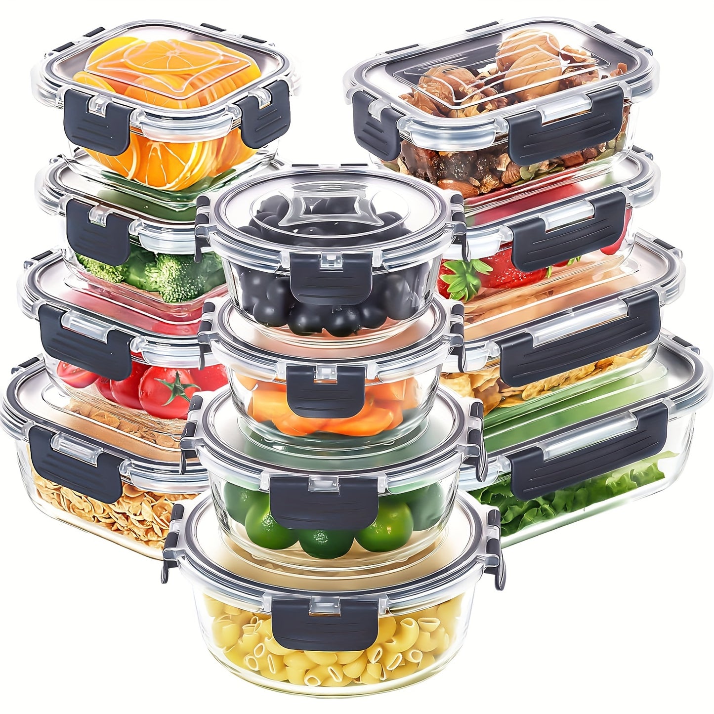Glass Food Storage Containers with Lids 12pcs – Airtight Leak-Proof Meal Prep Bento Boxes Microwave Oven Freezer Dishwasher Safe