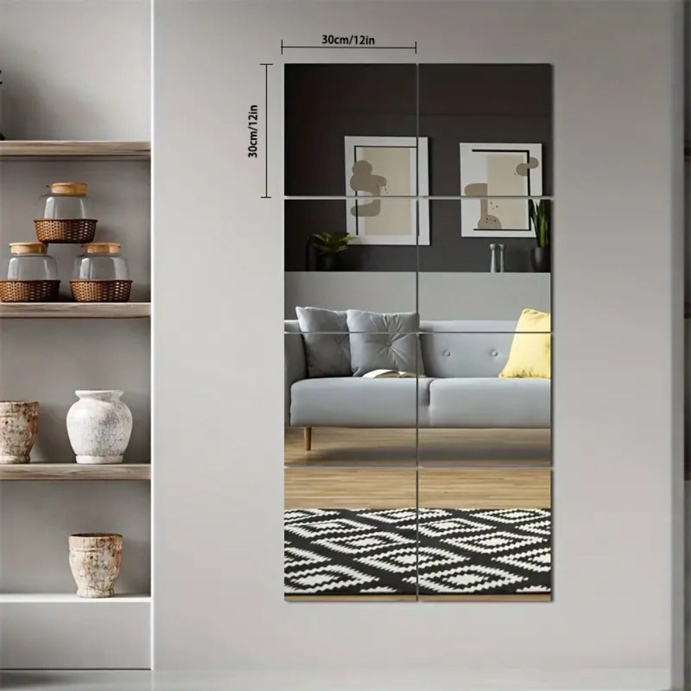 Mirror Wall Stickers 12 Inch – Set of 12 Acrylic Reflective Decals for Living Room, Bedroom, Kitchen, Office & Wedding Decor, Easy Install