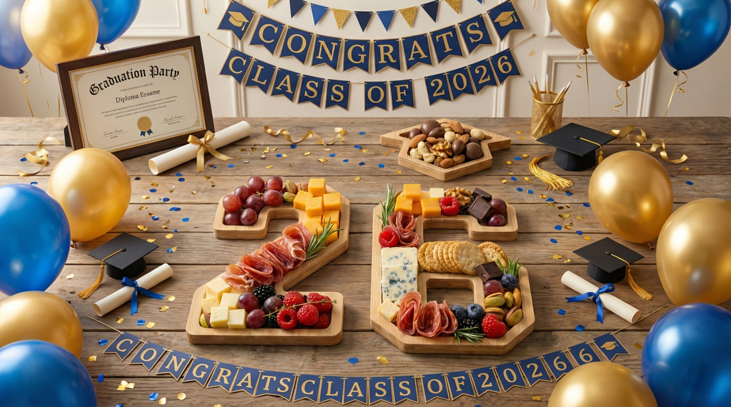 2026 Graduation Decorations Table Centerpiece Set – Charcuterie Board with Number 26 & Graduation Cap, Serving Trays for Preschool, High School & College Grad Party Supplies
