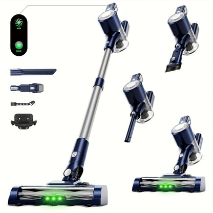 Anti-Tangle LED Vacuum Cleaner 55-69Kpa Corded & Cordless with Green LED Brush, Removable Battery & Multiple Suction Levels - Up to 45 Min Runtime for Carpets, Pet Hair & Hardwood Floors, 7 Colors