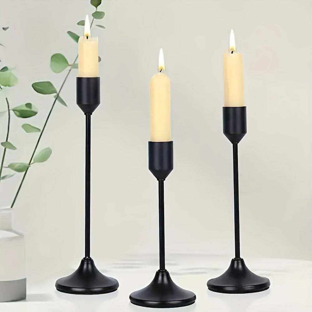 Metal Candlesticks Set of 6 – Taper Candle Holders for Wedding Centerpiece, Christmas, Halloween, Thanksgiving, Hanukkah, Easter & Romantic Candlelight Dinner Table Decor, Assorted Sizes, 3 Finishes