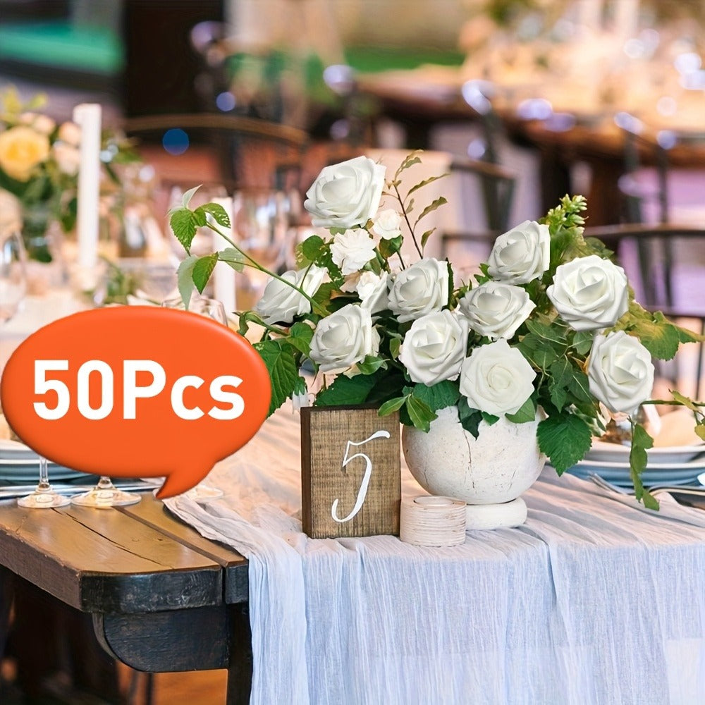 White Artificial Roses with Stem 50pcs – Realistic Fake Silk Rose Flowers for Wedding Bouquets, Centerpieces, Home Decor & DIY Floral Arrangements
