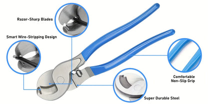 Battery Cable Lug Crimping Tool Set AWG 8-1/0 Heavy-Duty Ratchet Crimper with Copper Wire Lugs, Heat Shrink Tubing, Cable Cutter & Work Gloves for Automotive Marine Electrical Wiring