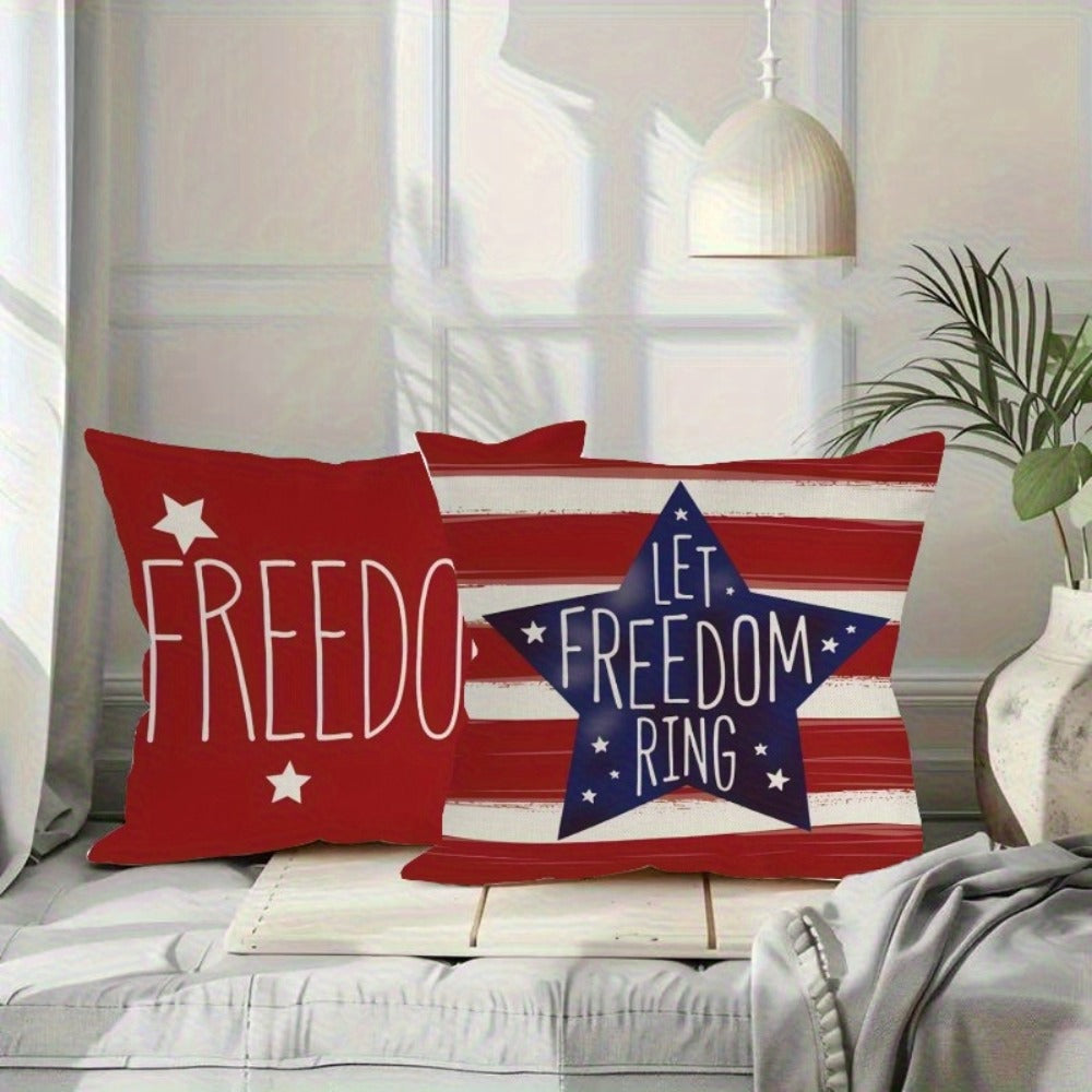 Patriotic Pillowcase Set 4pcs – Stars & Stripes Polyester Pillow Covers, Zipper Closure, Machine Washable, Red White Blue July 4th Independence Day Home Decor