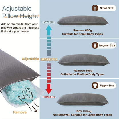 Body Pillow for Adults Full Body Support - Memory Foam Shredded Fill, Washable Pillowcase, 20x54 Inch, White & Grey