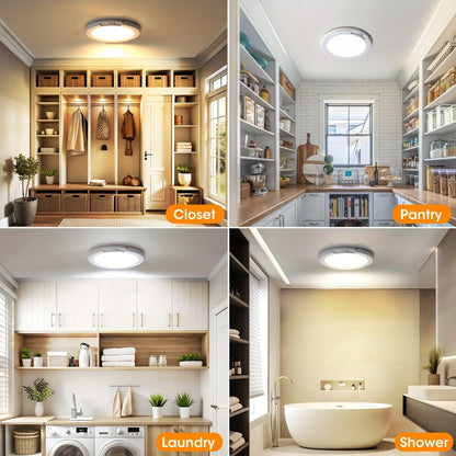 Rechargeable Ceiling Light No Wiring – Battery Operated LED Ceiling Light with Remote Control, Motion Sensor, Dimmable & Timer, Wireless Overhead Light for Bathroom Pantry Hallway Closet Porch Garage