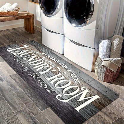 Non-Slip Laundry Room Mat Wood Grain Design - Heavy Duty Washable Rubber Backing Carpet | Rustic Dark Brown & Gray Kitchen Bathroom Rug | Durable Easy Clean Home Floor Mat in 2 Sizes