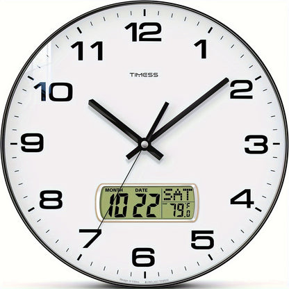 Silent Wall Clock Round Analog 10/12 Inch – Battery Operated, Calendar & Temperature Display, Non-Ticking Quiet Movement for Bedroom, Office & Living Room, Multiple Colors