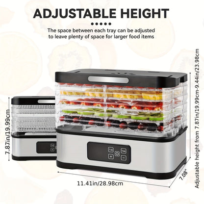Food Dehydrator Machine 5-Tray with Digital Thermostat & Timer | Stainless Steel | Jerky Fruits Herbs Veggies Yogurt Pet Treats | Ultra-Quiet Energy-Saving | Home Kitchen RV Camping Dehydrator