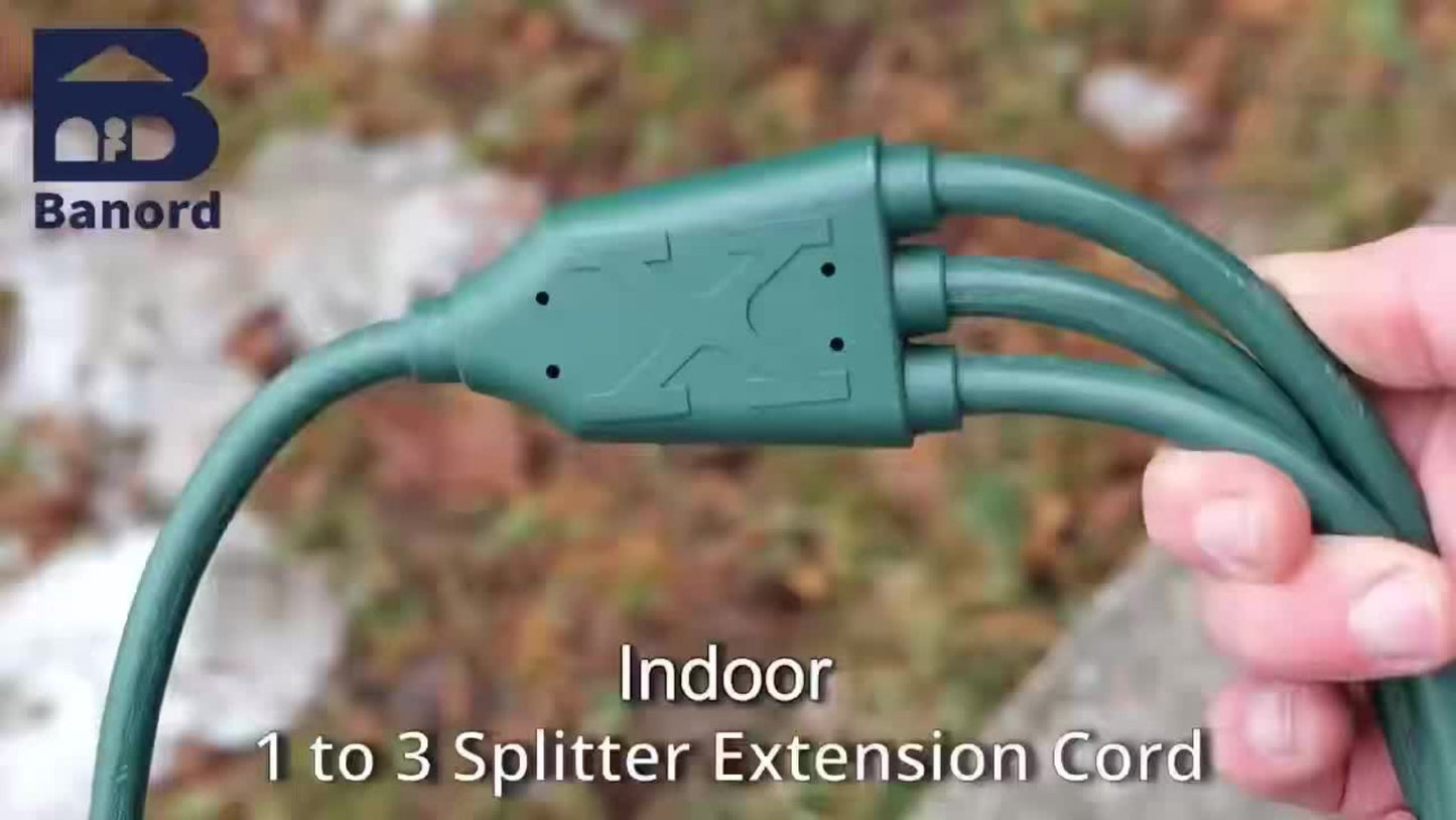 Extension Cord Splitter 1 to 3 Outlets 25FT 50FT 16/3 SJTW Pure Copper Core UV-Resistant PVC Jacket 3 Grounded Outlets for Holiday Decoration Christmas Lights Outdoor Indoor Patio Garden Black Green