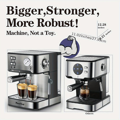 20 Bar Espresso Machine 950W – Stainless Steel Espresso & Cappuccino Latte Maker with Steam Wand Milk Frother, 49.03oz Water Tank, ESE Pod Filter, Home Barista Coffee Machine – Black, Pressure Gauge
