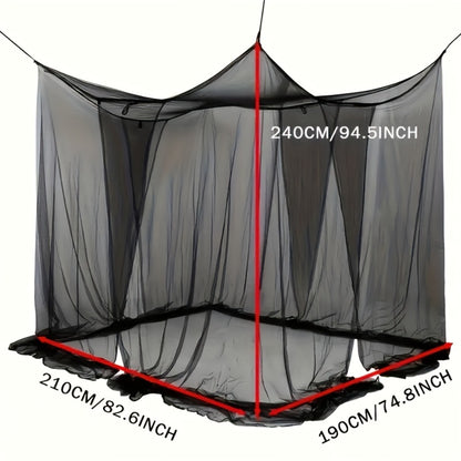 Bed Canopy Mosquito Net - Princess Canopy for Beds with Curtains, Sheer Bed Drapes for Indoor Outdoor Use, Gothic Black Boho Decorative Bed Tent, Girls Bedroom Decor, White Multicolor Black