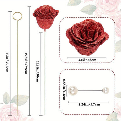 Artificial Flash Rose Bouquet 24/36 Pcs – Simulation Shiny Fake Roses for Wedding, Engagement, Anniversary & Holiday Decorations, Multiple Colors