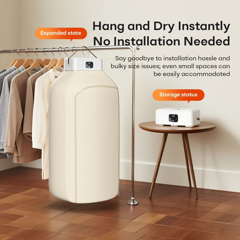 Portable Electric Clothes Dryer 600W Dual Mode Warm Hot Air Timer 1H 2H 8H Compact Mini Dryer Machine with Dryer Bag for Apartments Dorms RVs Travel Small Spaces