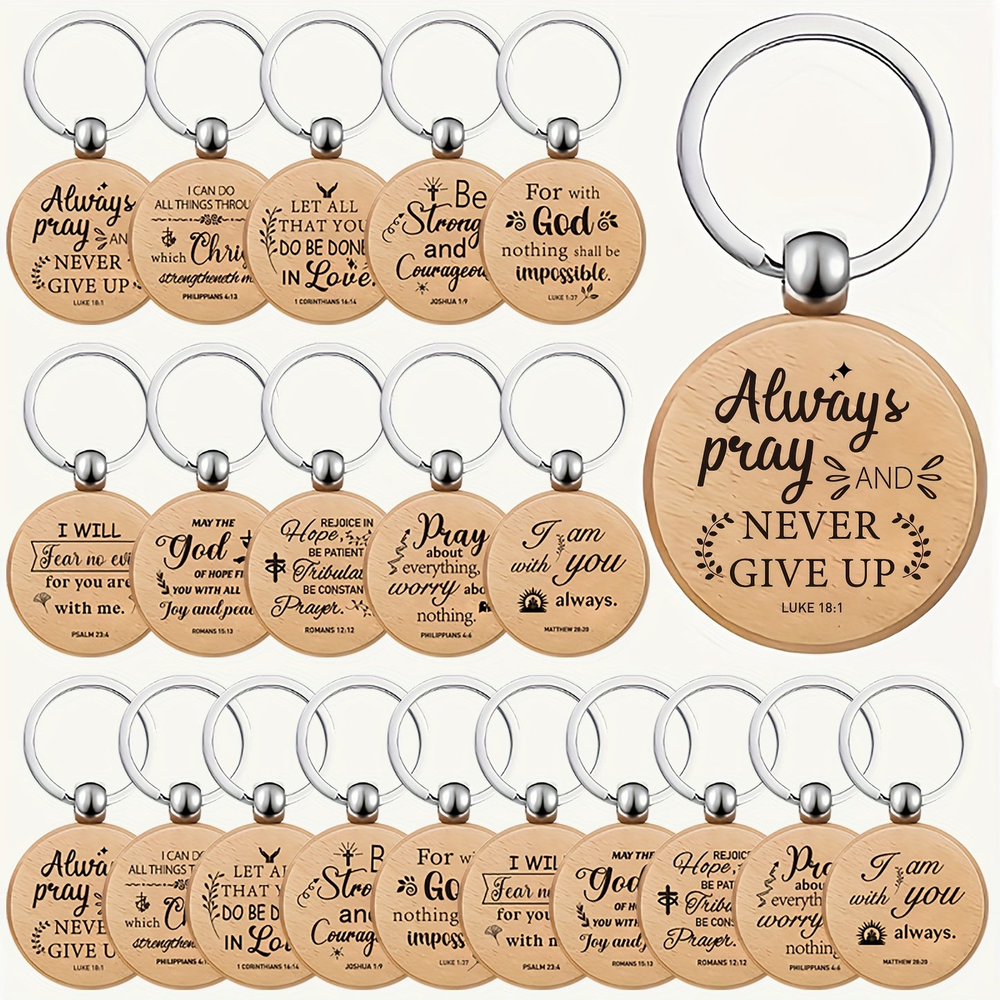 Bulk Wooden Bible Verse Keychains 100pcs Religious Christian Inspirational Keychains Rustic Engraved Thank You Gifts for Women Men Teachers Students Party Favors Christmas Back to School