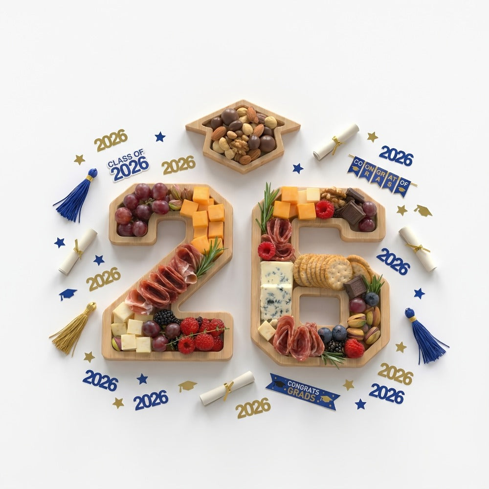 2026 Graduation Decorations Table Centerpiece Set – Charcuterie Board with Number 26 & Graduation Cap, Serving Trays for Preschool, High School & College Grad Party Supplies