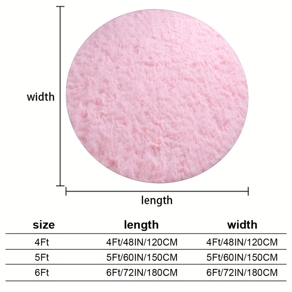 Round Shaggy Plush Rug – Soft Fluffy Circular Carpet for Bedroom & Living Room, Easy Clean