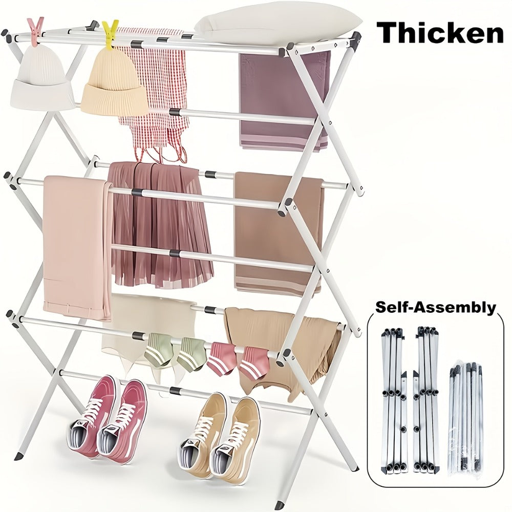 Laundry Drying Rack 3-Tier X-Type Expandable Metal, Collapsible Clothes Dryer & Towel Rack — Air Drying Stand for Indoor & Outdoor Use | Grey, White | Multiple Configurations