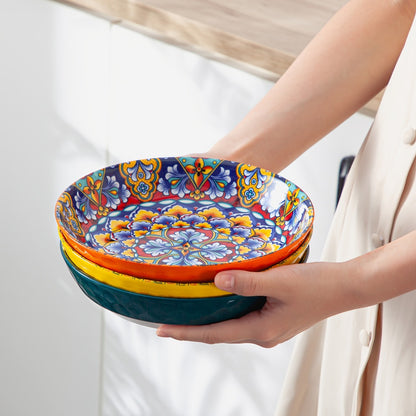 Bohemian Pasta Bowls Set of 6 | 32 Oz Porcelain, Floral Pattern, Microwave & Dishwasher Safe – VANCASSO