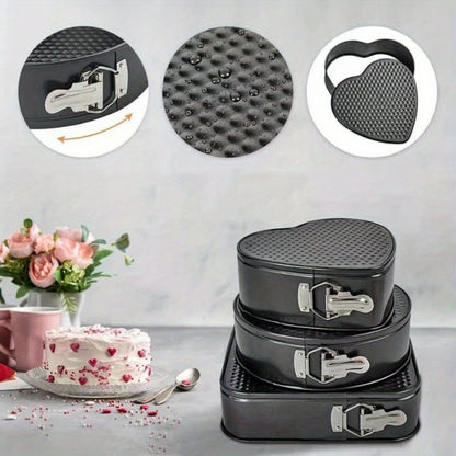 Cake Pan Set 6-Piece with Removable Bottom, Carbon Steel Nonstick Baking Molds in 3 Shapes Square Round Heart, Heavy Duty Springform Cake Pans for Chiffon Mousse Cheesecake Birthday Wedding