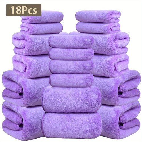 Coral Velvet Bath Towel Set 18pcs – 4 Bath Towels 4 Hand Towels 10 Washcloths Hotel Quality Soft Absorbent