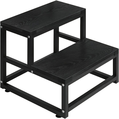 2-Step Wooden Step Stool Heavy Duty for Adults – Solid Wood Two Tier Stepping Stool, Multifunctional Bedside Step Ladder, Portable Non-Slip Foot Stool for Bathroom, Bedroom, Kitchen, Office – Easy to Carry, Durable Build