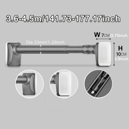 Telescopic Curtain Rod No Drill 15.75"-196.85" Adjustable Shower Curtain Rod 33mm for Large Windows