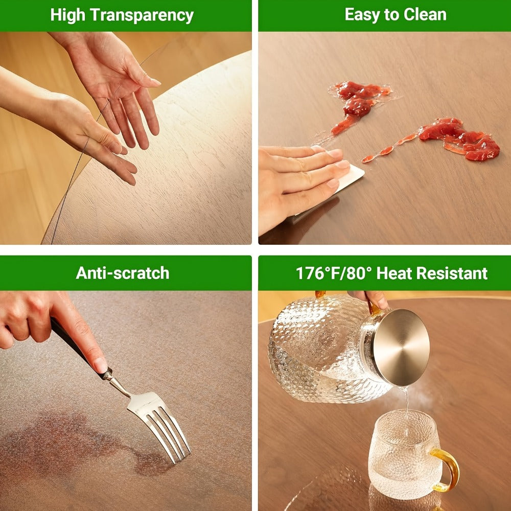 Round Clear PVC Table Cover Protector – 1.5mm Thick Vinyl Tablecloth Pad, Waterproof, Heat-Resistant, Easy to Clean, for Dining & Coffee Tables