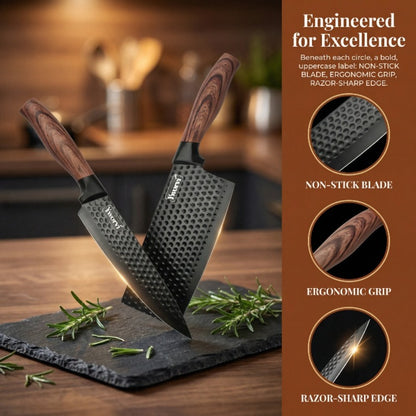 Chef Knife Set 7 Piece High Carbon Stainless Steel Ultra Sharp – Anti-Stick Ergonomic PP Handle, Includes Slicing Knife, Scraper, Scissors & Whetstone, Gift Box for Home, Family & Travel