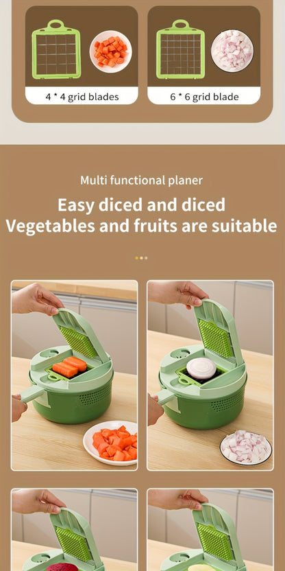 Vegetable Chopper 16-in-1 Heavy Duty Manual Food Processor with Container – Onion Dicer, Potato Slicer, Garlic Mincer, Carrot Cutter, Multi-Function Kitchen Veggie Chopper for Tomato, Pepper, Cucumber