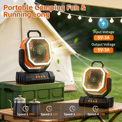 Camping Fan 20000mAh with LED Lantern and Remote Control, 4-Speed 90° Oscillation 1-8H Timer, 59-Hour Battery Life Power Bank Fan with Hook for Tent, Hiking, Outdoor and Indoor Use