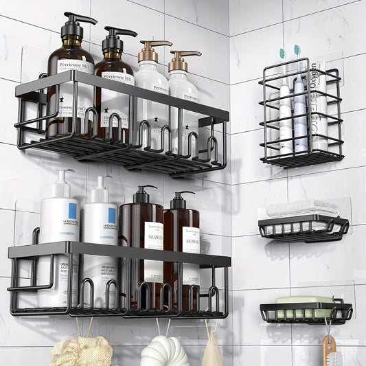 Shower Caddy Organizer 5 Pack Adhesive Rustproof Stainless Steel Shower Shelves with Soap Holder No Drilling Bathroom Storage Rack for Shower Wall Renters Apartment Kitchen Multiple Colors