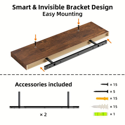 Floating Wall Shelves Set – Wooden Wall-Mounted Shelves for Living Room, Kitchen & Bathroom (2/4/6pcs, 15.7"/19.7"/22")
