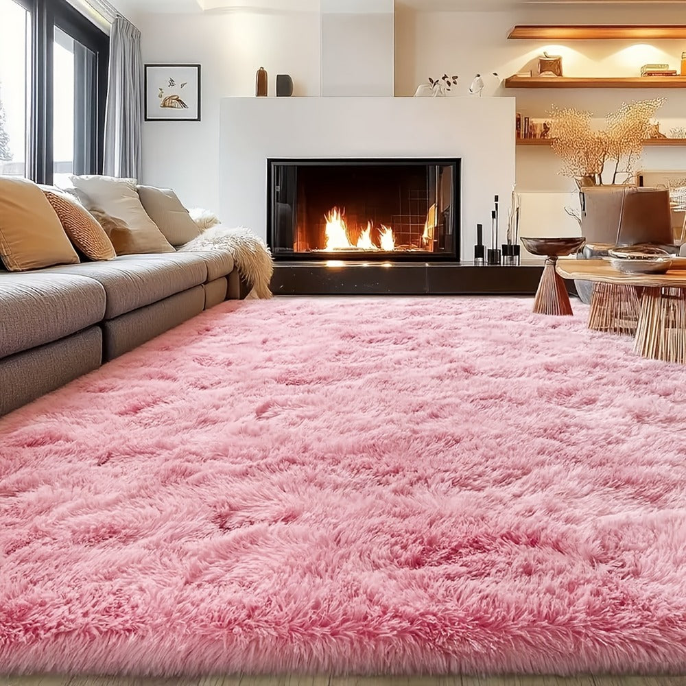Pink Soft Shaggy Area Rug for Living Room Bedroom Non-Slip Fluffy Carpet Thickened Moisture Resistant Easy Clean Home Decor