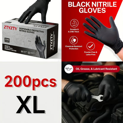 Black Nitrile Disposable Gloves 200 Pack S/M/L/XL, Latex-Free Chemical Resistant Industrial Grade Gloves for Cleaning Tattooing Painting Car Washing Dishwashing