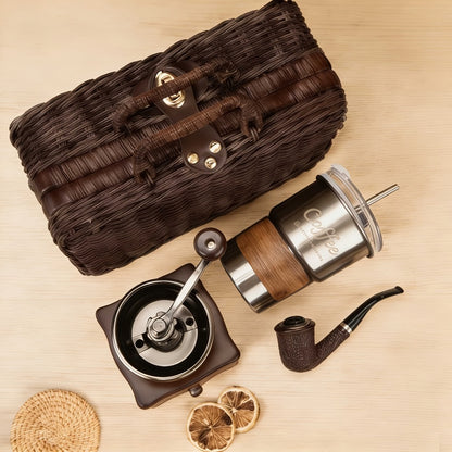 Manual Coffee Grinder Hand Grinder with 304 Stainless Steel Burr, Portable Square Coffee Mill for Travel, Camping, Office & Food Truck, Vintage & Brown Pipe Style, Perfect Coffee Gift Set