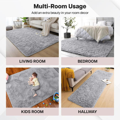 Shaggy Area Rug 4x6 - Soft Plush Non-Slip Indoor Carpet for Living Room Bedroom, Machine Washable Floor Mat in Navy White Beige Black Grey