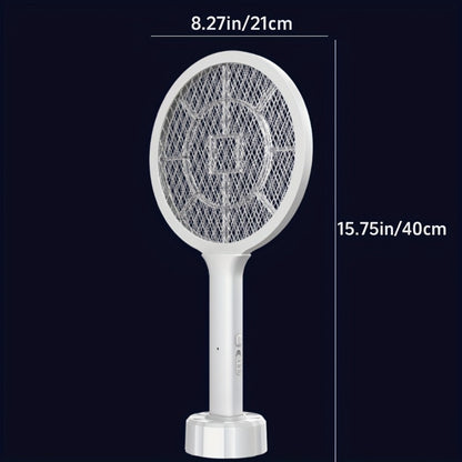 Electric Mosquito Swatter Racket Bug Zapper with LED Night Light & USB Charging, Handheld Insect Killer with Base Stand, Dual Mode Mosquito Lure Lamp for Home, Office & Outdoor Use