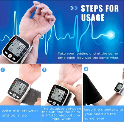 Wrist Blood Pressure Monitor - Digital BP Monitor Rechargeable with 2×99 Memory, Large LCD Display, Voice Broadcast & Portable Case for Home & Travel Use (Black / White / BP188W)