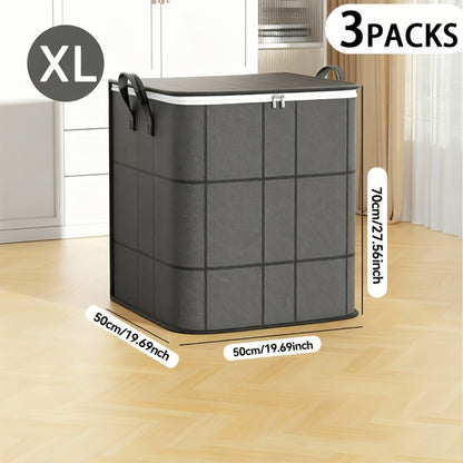 Clothing Storage Bags 3-Piece XL Set Foldable Wardrobe Organizer Boxes | Reinforced Handles & Sturdy Zippers | Large Storage Containers for Clothes Blankets Quilts Bedding | Closet Organization