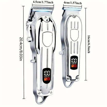 Hair Clipper Set for Men - Professional Cordless Rechargeable Hair Trimmer with LCD Display, Metal Body, Home Haircut Kit, 1 or 2 Piece Set, Father's Day & Birthday Gift for Men