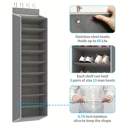 10-Tier Over-the-Door Shoe Rack Organizer with 4 Metal Hooks - Holds 20 Pairs, Large Capacity Hanging Shoe Storage