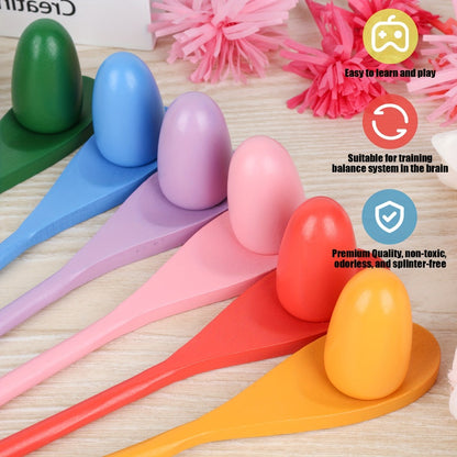 Egg Spoon Race Game Set 12pcs – Wooden Egg & Spoon Balance Relay Race Outdoor Lawn Game for Kids, Easter, Birthday Party, Carnival, School Activity