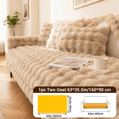Bubble Soft Faux Rabbit Fur Sofa Cover - Non-Slip Silicone Backing Stretchable Slipcover Pet Friendly Machine Washable for Living Room Bedroom Dorm, 4 Colors Multiple Sizes