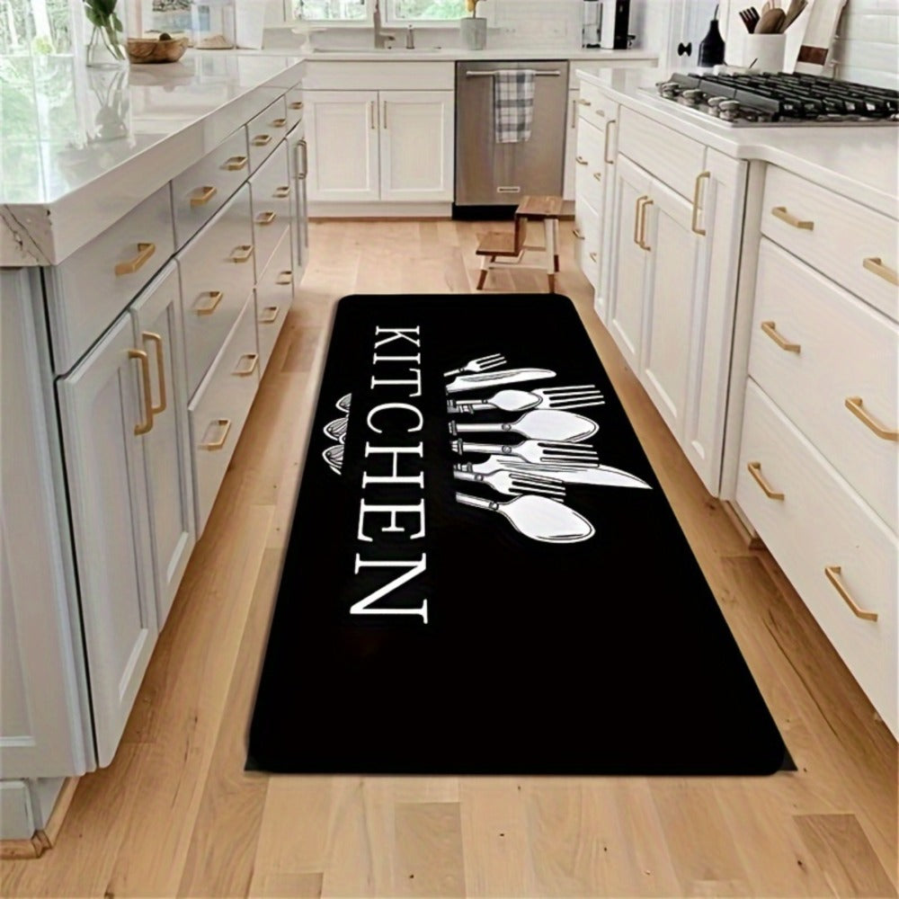 Kitchen Mat Set 3-Piece Alphabet Knife & Fork Pattern – Non-Slip Soft Washable Rugs for Kitchen, Dining Room & Bathroom