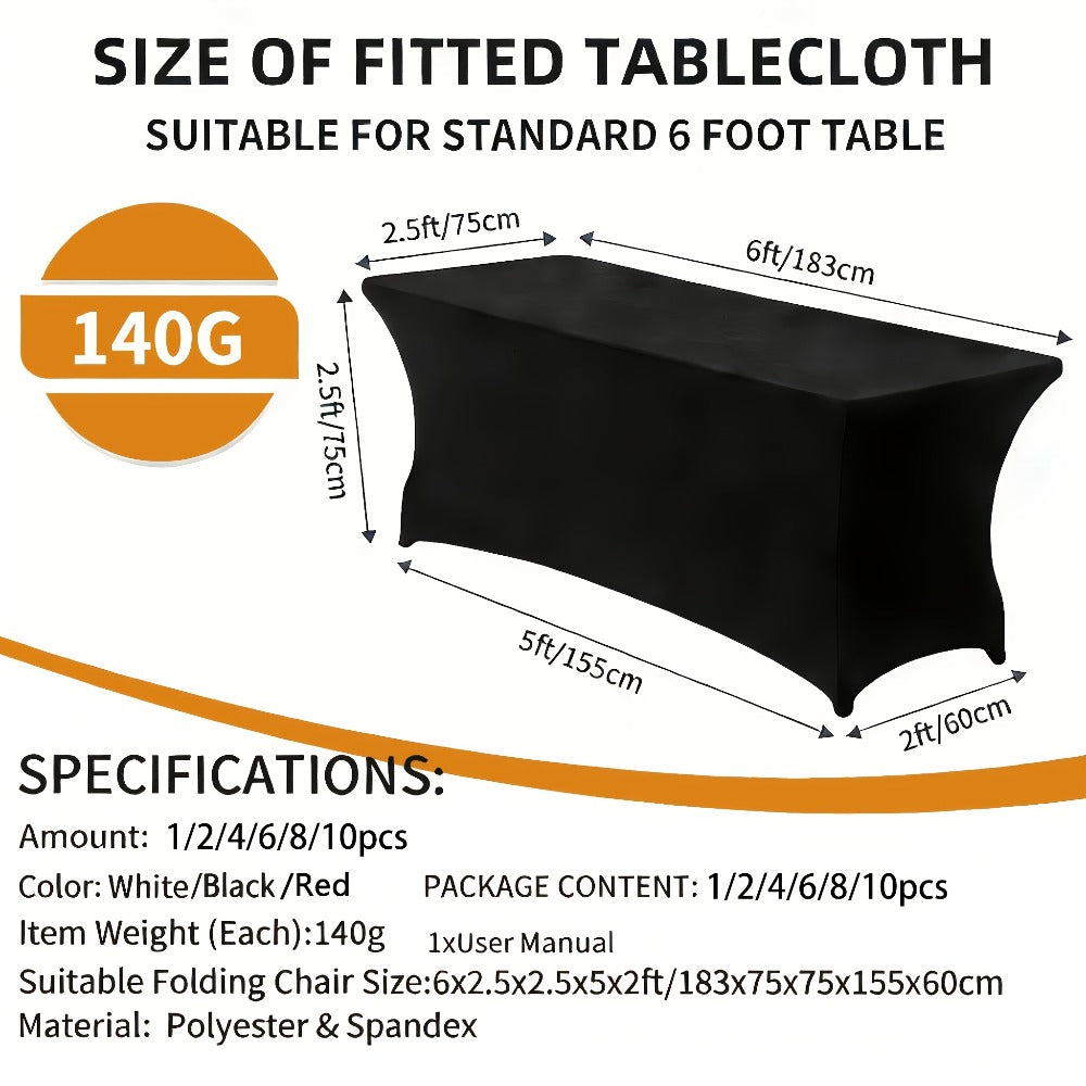 Spandex Tablecloth 6 Foot Rectangular Stretch Table Cover for Parties Weddings Banquets – Wrinkle-Free Full Coverage Fitted Table Cloth for Events