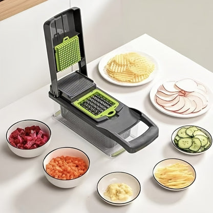 14-in-1 Vegetable Chopper & Food Dicer | Stainless Steel Blades, Large Capacity Collector, Egg Separator, Easy Clean – Manual Kitchen Slicer Grater