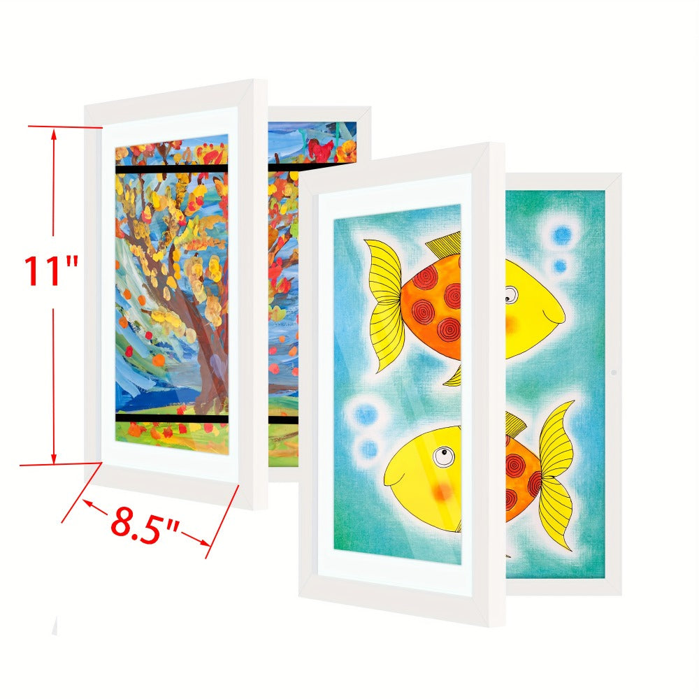 Kids Art Frame Changeable Front-Opening Display – Children Artwork Picture Frame for 8.5x11 & 10x12.5 Drawings, Paintings & School Projects, Perfect Christmas & Holiday Gift, White / Wood / Black, 2/4/8 Pack