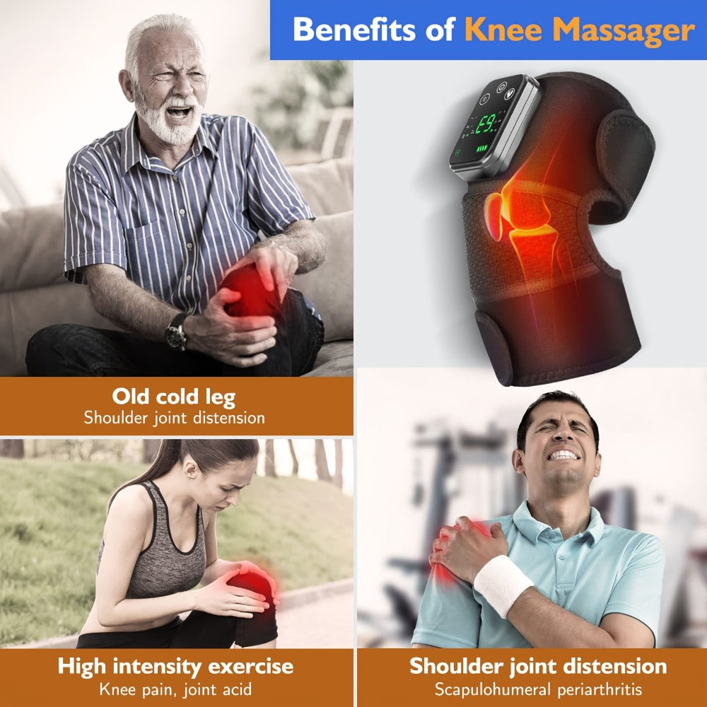 Heated Knee Massager with Heat and Vibration Massage – Wireless Portable Electric Knee Brace Wrap for Pain Relief, Arthritis, Joint Stiffness – 3-in-1 Shoulder Elbow Knee Heating Pad, Gift for Elderly